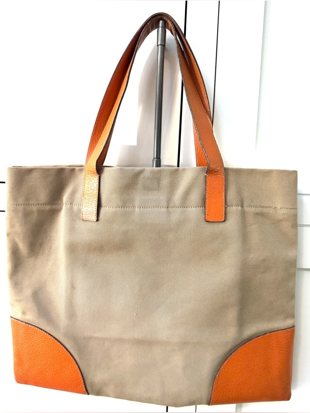 PRADA + COA Vintage Canvas & Leather Tote Bag Beige Orange Shoulder Bag Italy - Picture 2 of 10